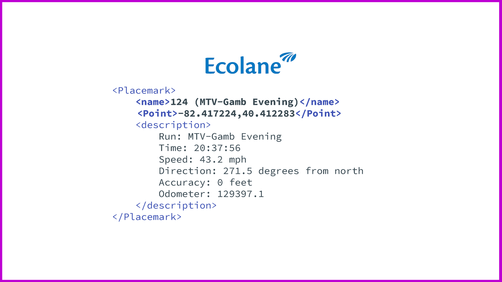 Slide from PurpleTime presentation depicting a segment of source code.