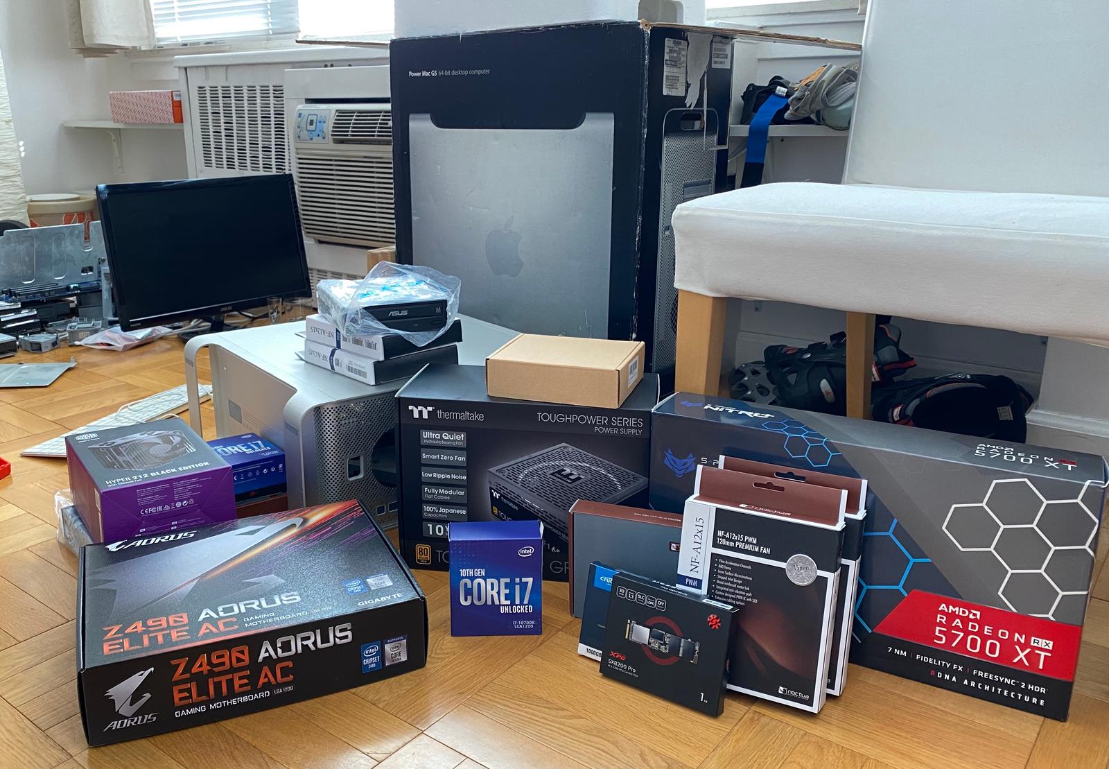 The build begins: G5s next to all the parts.