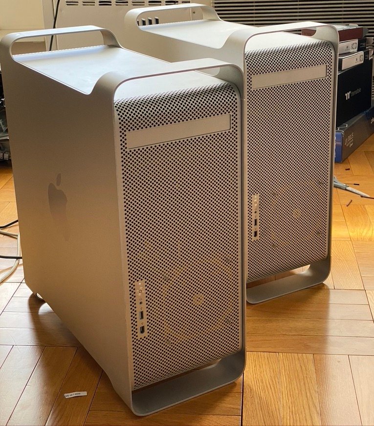 Our two finished Powermac G5 builds.
