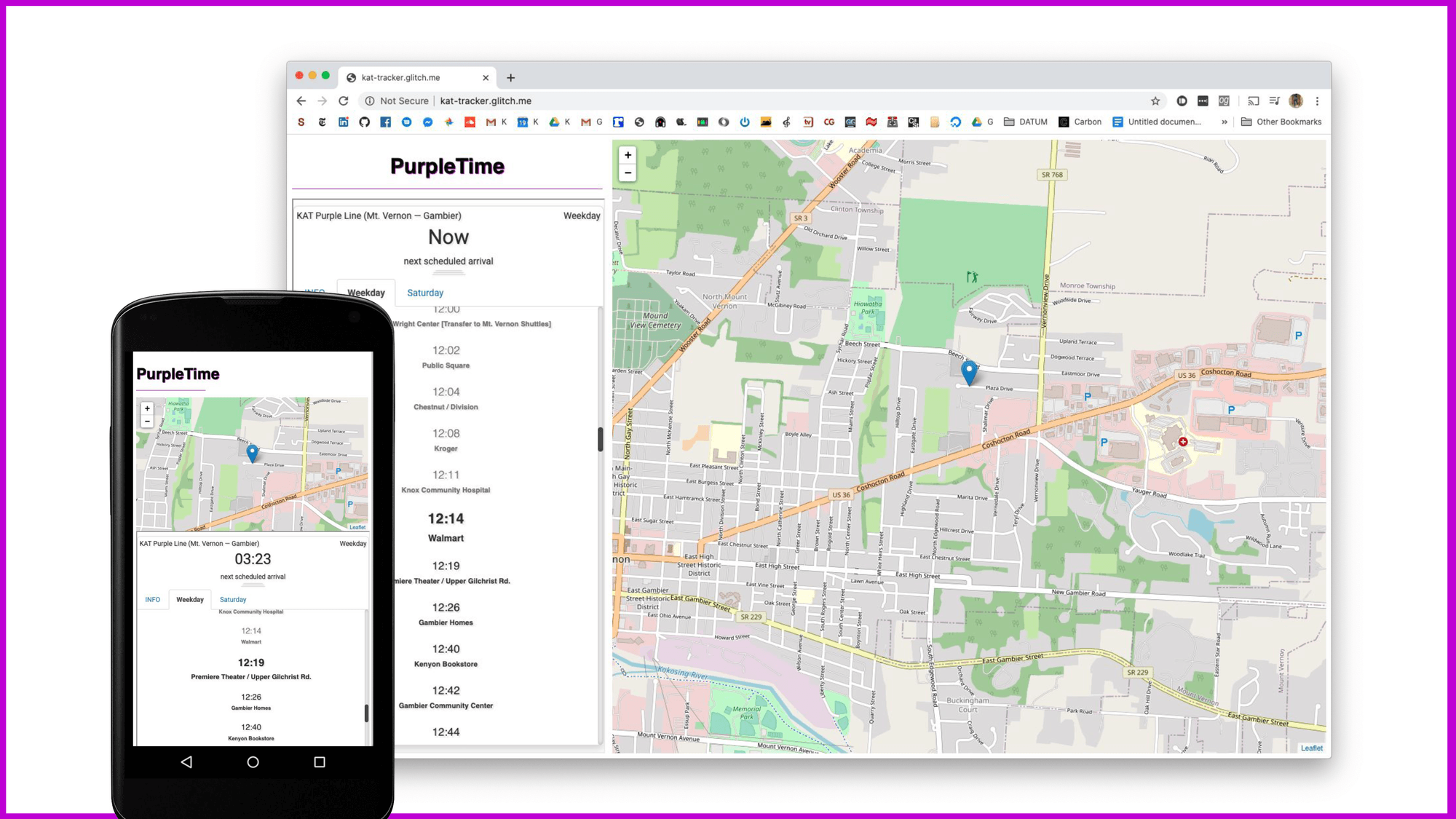 Image of PurpleTime running on desktop and mobile.